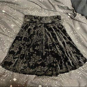 Killstar Crescent Nights Skater Skirt - Black Burnout Velvet